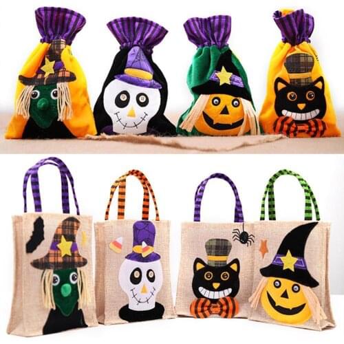 Halloween Non-woven Candy Bag Linen Pumpkin Witch Ghost Gift Bag With Handle Halloween Party Favors Boxe Event Wrapping Supplies