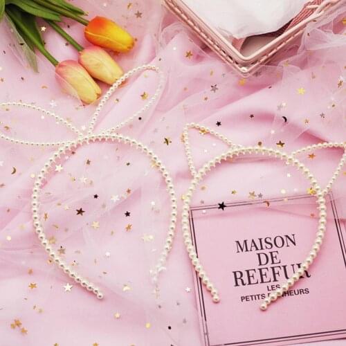 Fashion Girls Cat Rabbit Ear Faux Pearl Beading Hair Hoop Headband Jewelry Decor Chic Vintage