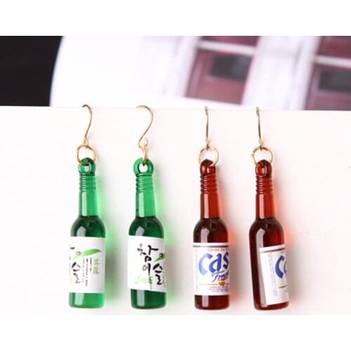 New Personality Beer Bottle Shaped Earring Cute Resin Fake Glass Beer Earrings For Women Jewelry Bijoux Brincos Creative Gift