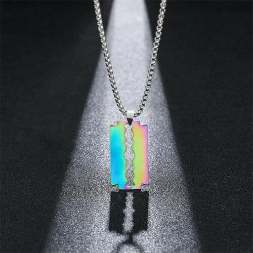 2021 Western Hot Hiphop Stainless Steel Pendant Necklace Trendy Flame Quenched Razor Blade Street Jewerly DJ Gift