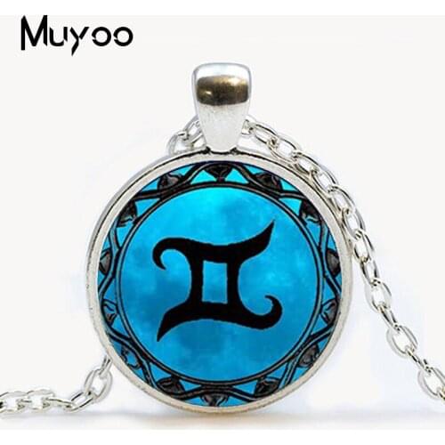 Libra Necklace Cancer Zodiac Sign Jewelry Gemini Blue Moon Scorpio Scales September October Birthday Astrology Art Pendant HZ1