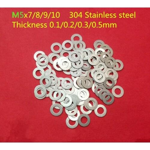 100PCS M5 flat Thin washer shim 0.1mm 0.2mm 0.3mm 0.5mm 304 Stainless Steel Ultra-thin Flat Washer Gasket Gap Adjustment washer