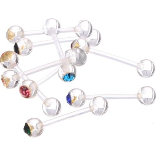 Transparent Clear Tongue Bar Rings Crystal Gem 14Gauge Mixed Colors Straigt Body Piercing Jewelry