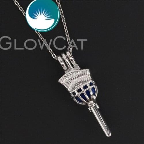 R-K626 Broom Beads Cage Essential Oil Diffuser Oyster Pearl Cage Locket Pendant Necklace Women Girl Gift