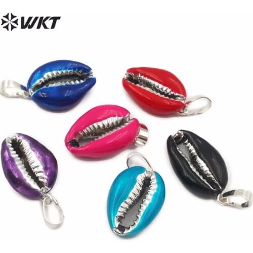 WT-JP123 Colorful Shell Pendant Natural Cowrie Shell With Resin Oil Process Bohemian Style For Women Necklace Make