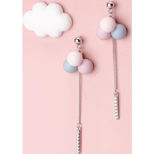 S925 Sterling Silver Colorful Balls Long Tassel Dangle Earrings For Fashion Women Girls Gift Bijoux Anti-allergy Jewelry