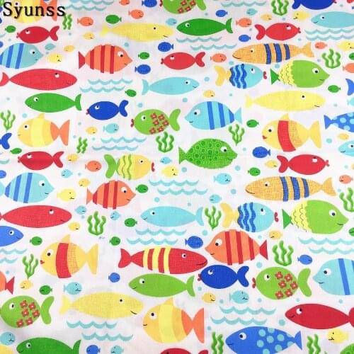 Syunss Colors Fishs Printed Twill Cotton Fabric DIY Handmade Sewing Patchwork Baby Cloth Bedding Textile Quilting Tilda Tissus