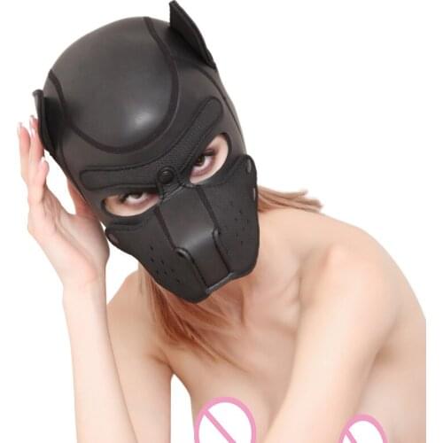 Sexy Dog BDSM Bondage Puppy Play Hoods Slave Rubber Pup Mask Fetish Adult Games Couples SM Flirting Games Toys For Erotic Hoods