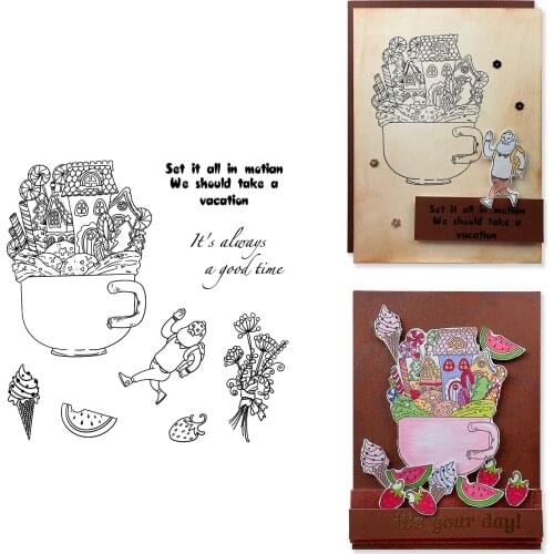 Happy Holiday Cutting Dies and Stamps for DIY Scrapbooking Album Diary Decoration Card Craft Transparent Silicone Stamps