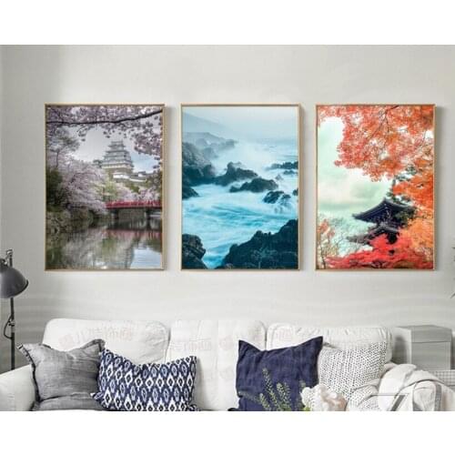 Nordic small fresh sofa, simple spray painting painted on canvas 3 pieces landscape decoration paintings Unframed