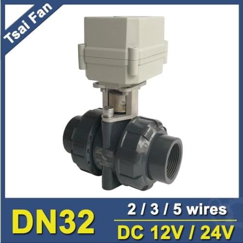 TF32-P2-C 2 Way DN32 PVC Electric Motorized Valve BSP/NPT 11/4'' DC12V 3 Wires 10NM Actuator Valve On/Off 15 Sec Metal Gear CE