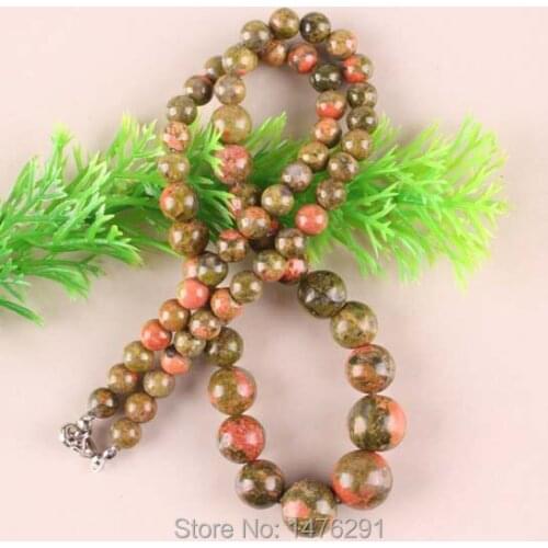 Unakite Epidote Round Bead Gems Necklace 18" Strand Free Shipping