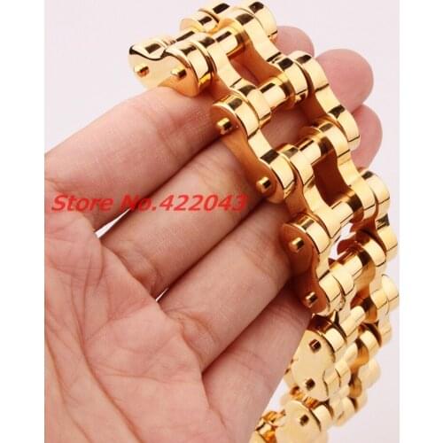 Top Quality 22mm Huge Stainless Steel Gold color Mens Biker Bicycle Motorcycle Chain Males Bracelets & Bangles Cool Jewelry