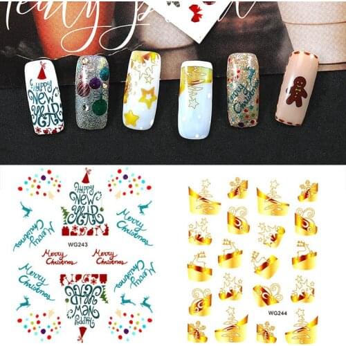 1sheet New Year Sliders Manicure Sticker Water Transfer Decals DIY Christmas Snowflake Snowman Nail Art Decorations