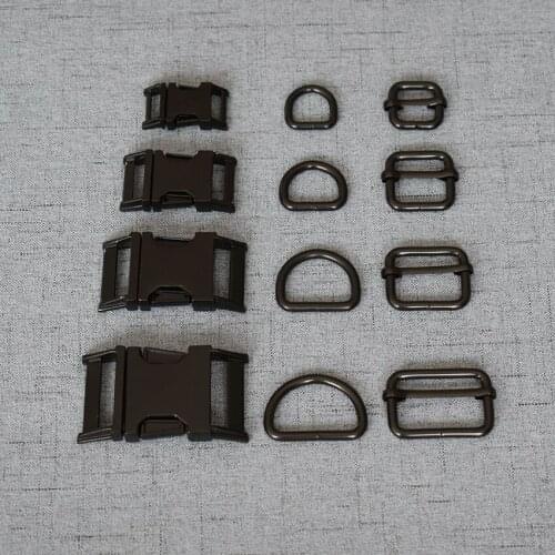 50 Sets 15mm 20mm 25mm 32mm Black DIY Dog Collar Emboitement Zinc Alloy Buckle Adjust Buckles Sewing Backpack Straps 3S-LXK-h