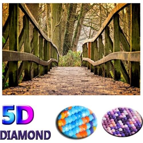 5D DIY Diamond Painting Bridge Scenery Cross Stitch Diamond Embroidery Autumn landscape Diamond Mosaic Resin Home Decor gift