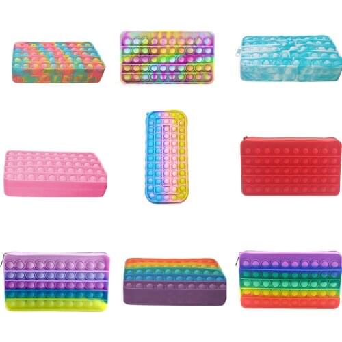 Rectangle Pencil Case Silicone Push Bubble Fingertip Decompression Crafts Adults Children Sensory Decompression Toys Anti-Stress
