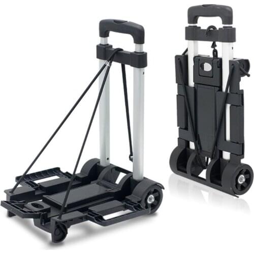 Black Folding Luggage Cart Light Aluminum Collapsible Portable Fold Up Dolly Hand Truck for Travel Moving and Office Use
