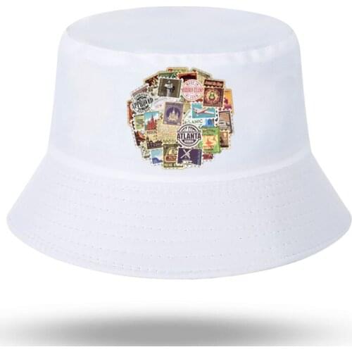 Travel Landmark Building Postmark Postage Print Men Women Bucket Hat Outdoor Sunscreen Beach Hat Sun Hiking Fishing Cap