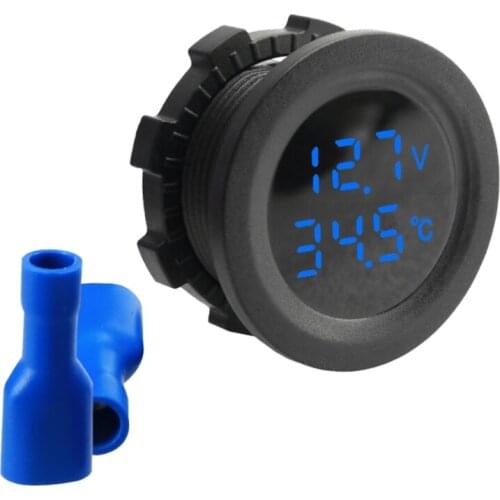 Dual Round Display Temperature Voltmeter Modified Automotive Voltage Display Led Display 2 In 1 Design