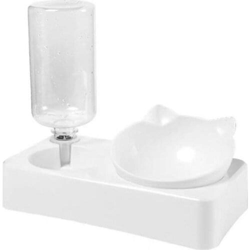 Double Dog Cat Bowls Tilted Cat Food Bowl With Automatic Waterer Bottle Pets Water and Food Bowl Set For Small Medium Size Dog