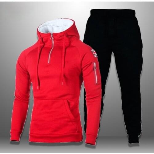 Fleece Tracksuit Men New Hooded Sweatshirt + Pants 2 Piece Suits Mens Hoodie Sets Spring Winter Sportwear Casual Outwear Sports