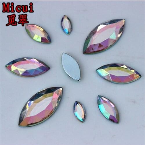 Micui 5*10/7*15/9*20/12*25mm Horse Eye Acrylic Rhinestones Crystal Appliques Flat Back Crystal Stones Crafts Decorations ZZ719