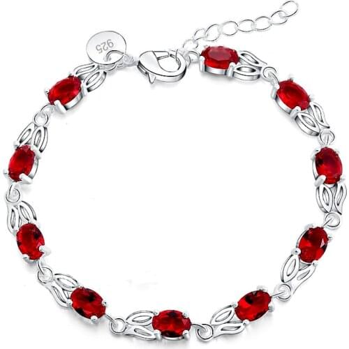 Charms Fashion Chain Shinning Oval Red Cubic Zirconia Stone Bracelet Bangle Best Gifts for Ladies