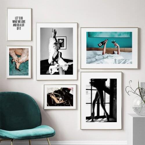 Fashion Sexy Rock Girl High Heel Red Wine Wall Art Canvas Painting Nordic Posters And Prints Wall Pictures For Living Room Decor