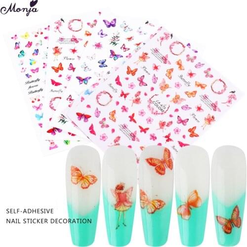 Monja 5 Styles Nail Art Self-adhesive Sticker Butterfly Flower Leaf Series Mixed Pattern DIY Nail Decals Manicure Decoration