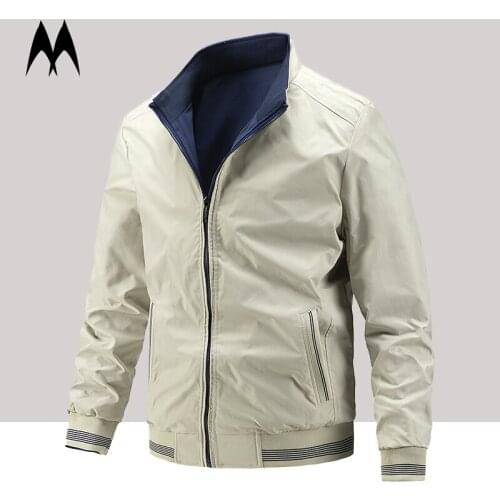 2021 Casual Stand Collar Bomber Jackets Men Solid Color Baseball Jacket Mens New Autumn Fashion Double Faced Coat Slim Clothes