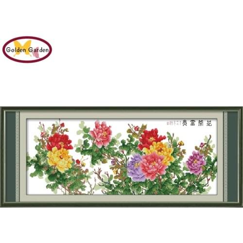 GG Six-foot Peony Chinese Cross Stitch Kit 11CT 14CT Cross-Stitching Embroidery Cross Crafts Cross Stitch Set for Home Decor