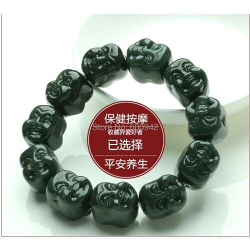 Natural bottle Green jasper jade Bangle Bead Smile Buddha Bracelet Apotropaion