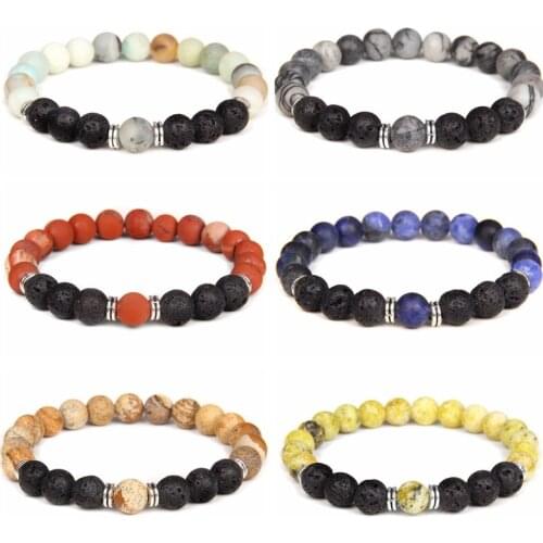 Nature Blue Red Black Yellow Stone Beaded Bracelet Women Men 8mm Lava Beads Stretch Lucky Bracelet Lover Friend Jewelry Gifts