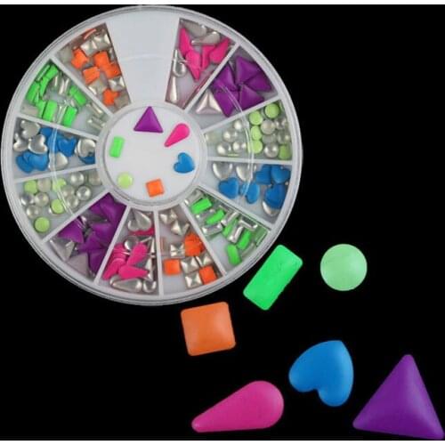 Wholesale mixed triangle rectangle heart-shape fluorescence rivet nail art tips jewelry DIY decoration 250sets/lot free shipping