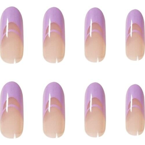 24pcs Lavender Nails Patch Glue Type Long Paragraph Removable Fashion Manicure Patch False Nails Patch SANA889