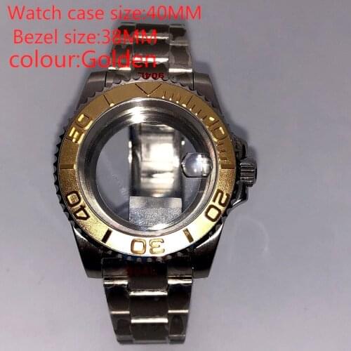 Suitable for NH35 / NH36 Mingzhu2813 Miyota stainless steel self-winding 40mm case, sapphire glass rotating gold bezel