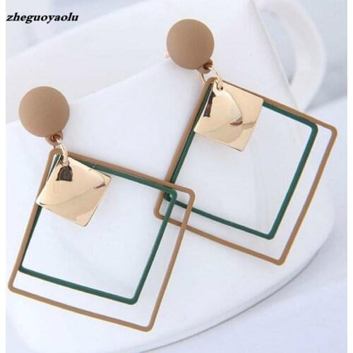Simple And Versatile Long Geometric Earrings Temperament Net Red Tide Square Sequined Pendant Earrings For Women Jewelry Brincos
