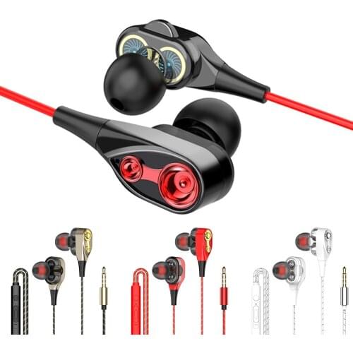 3.5mm Wired Earphone Dual Drive Stereo In-ear Headset Earbuds Bass Earphones With Mic For IPhone Samsung Sport Gaming Headset