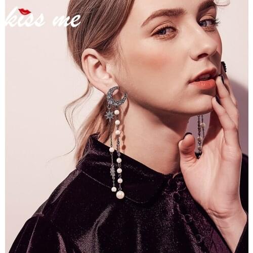 Kissme New Crystal Imitation Pearls Star Moon Earrings 2020 Alloy Vintage Long Earrings Women Fashion Jewelry Accessories