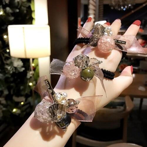Chic Scrunchy Flower Crystal Balls Hair Ties Girls Hair Accessories Candy Color Hair Gum Ponytail Holder Female Elastic Hairband