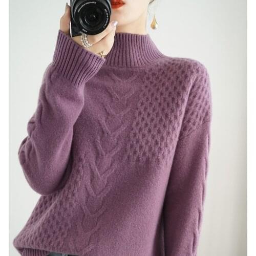 100% wool cashmere sweater womens autumn / winter 2020 warm soft high collar long sleeve knitted pullover womens sweater