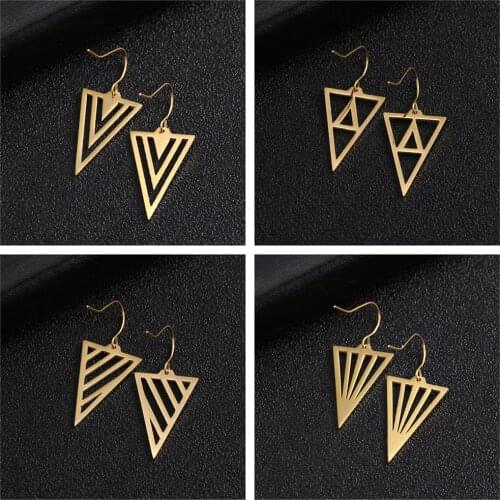 Teamer Fashion Stainless Steel Earrings Hollow Geometric Earring Korean Vintage Jewelry Accessories Gift Triangle Brincos