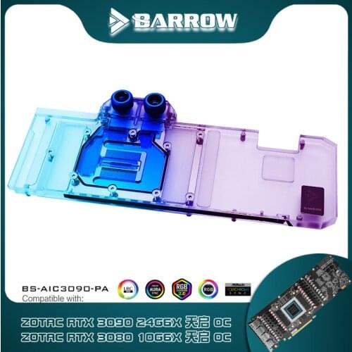 Barrow 3090 3080 GPU Water Block for ZOTAC RTX 3090/3080 TQ OC, Full Cover Copper Radiator 5V A-RGB BS-AIC3090-PA