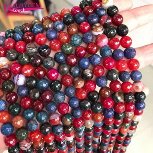 High Quality Natural Multicolor Agates Stone Round Shape Loose Spacer Faceted Beads 6/8/10/12/14mm Jewelry Accessory 38cm sk23