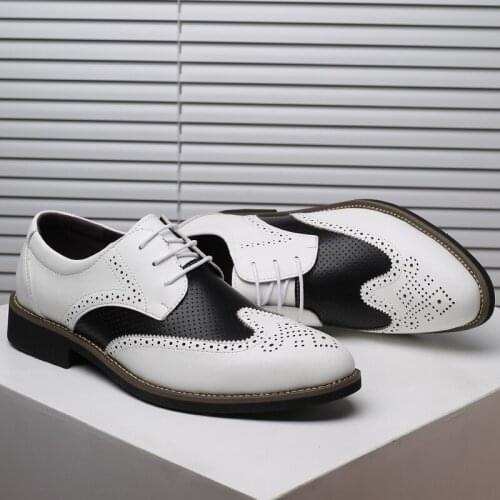 Yomior Fashion Summer Breathable Vintage British Men Shoes Soft Leather Formal Dress Shoes White Wedding Oxfords Brogue Shoes