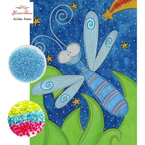 Golden Panno,beads,Needlework,DIY,bead Cross stitch ,Embroidery stitch,Precise Printed painting,Dragonfly Pattern 09