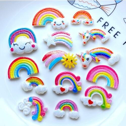 10pcs New Resin Cute Mixed Bright Rainbow Series Flat Back Cabochon Scrapbook Kawaii DIY Embellishments Accessories