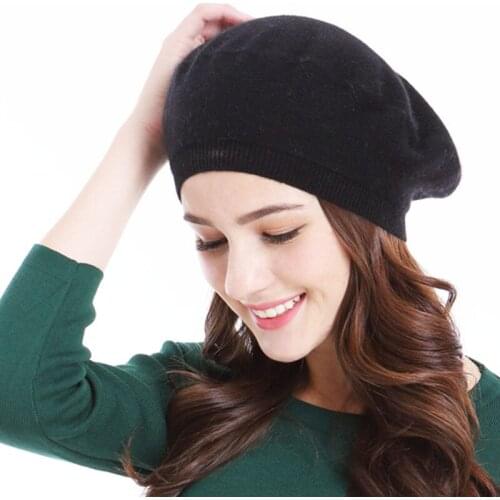 100%goat cashmere women fashion flat top hats wide sides caps khaki grey black EU/L(58-60cm)