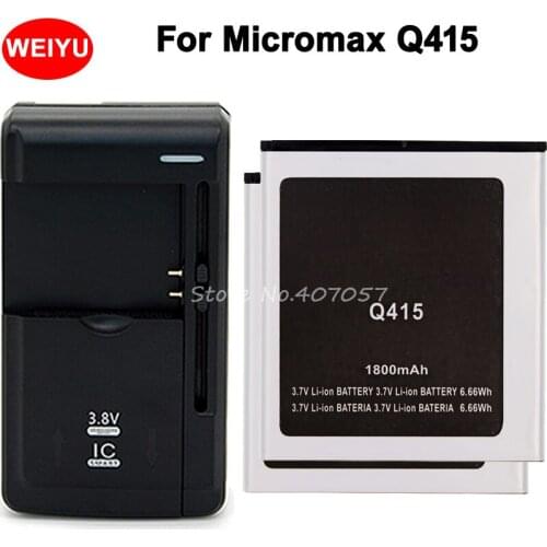 2PCS For Micromax Q415 Battery Accumulator 1800mAh High Quality+ Universal Charger